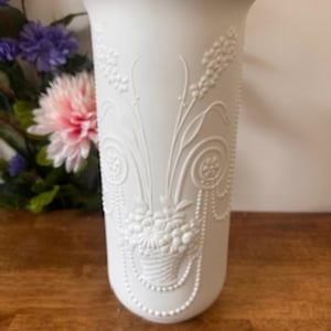 Vintage AK Kaiser Germany White Bisque Vase Beaded 3D Floral MCM Matte Porcelain