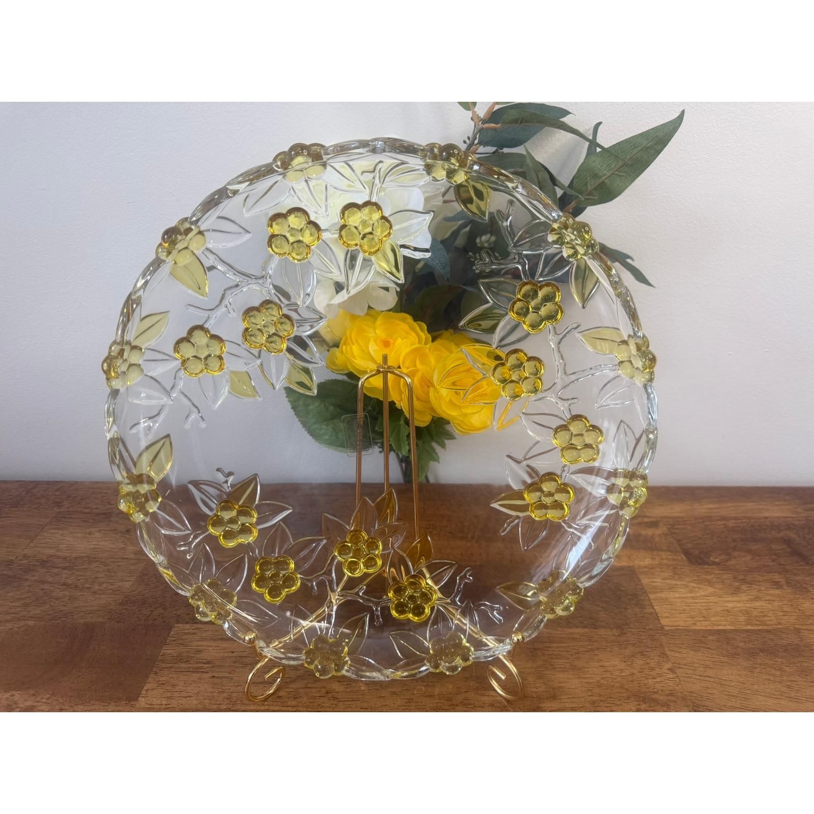 Plat Cabaret En Cristal Walther – Vintage Allemagne, Verre Jaune Poli Au Feu, Années 60