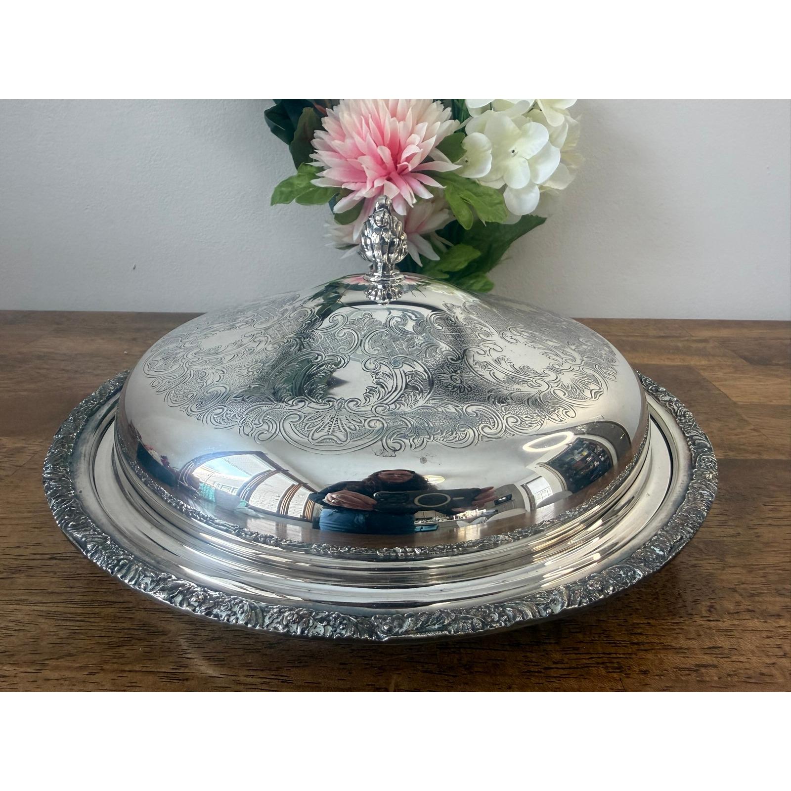 Vintage Primrose Plate EP Copper Covered Serving Dish Dome Silver