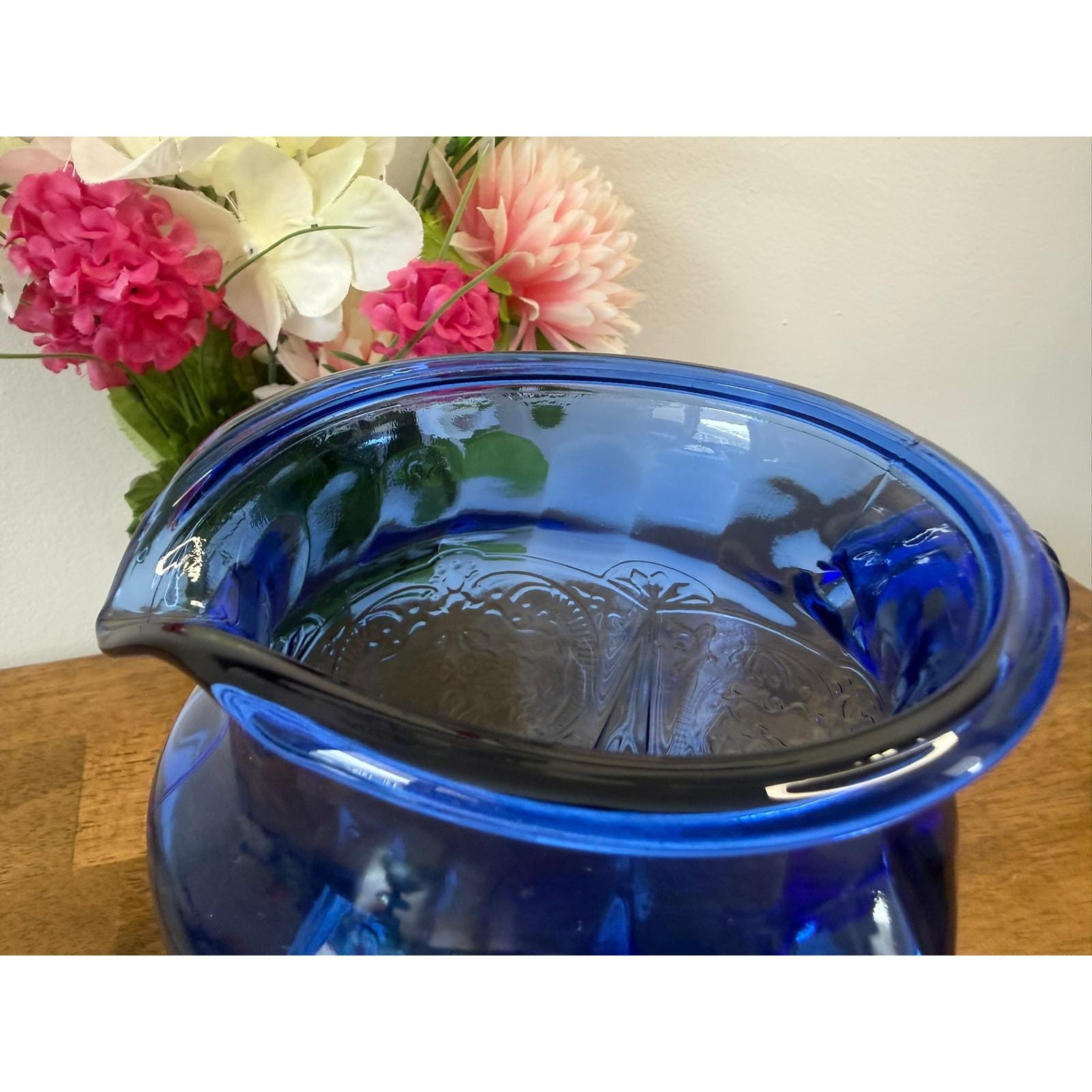 Rare Vintage Hazel Atlas Royal Lace Cobalt Blue Pitcher 64 Oz