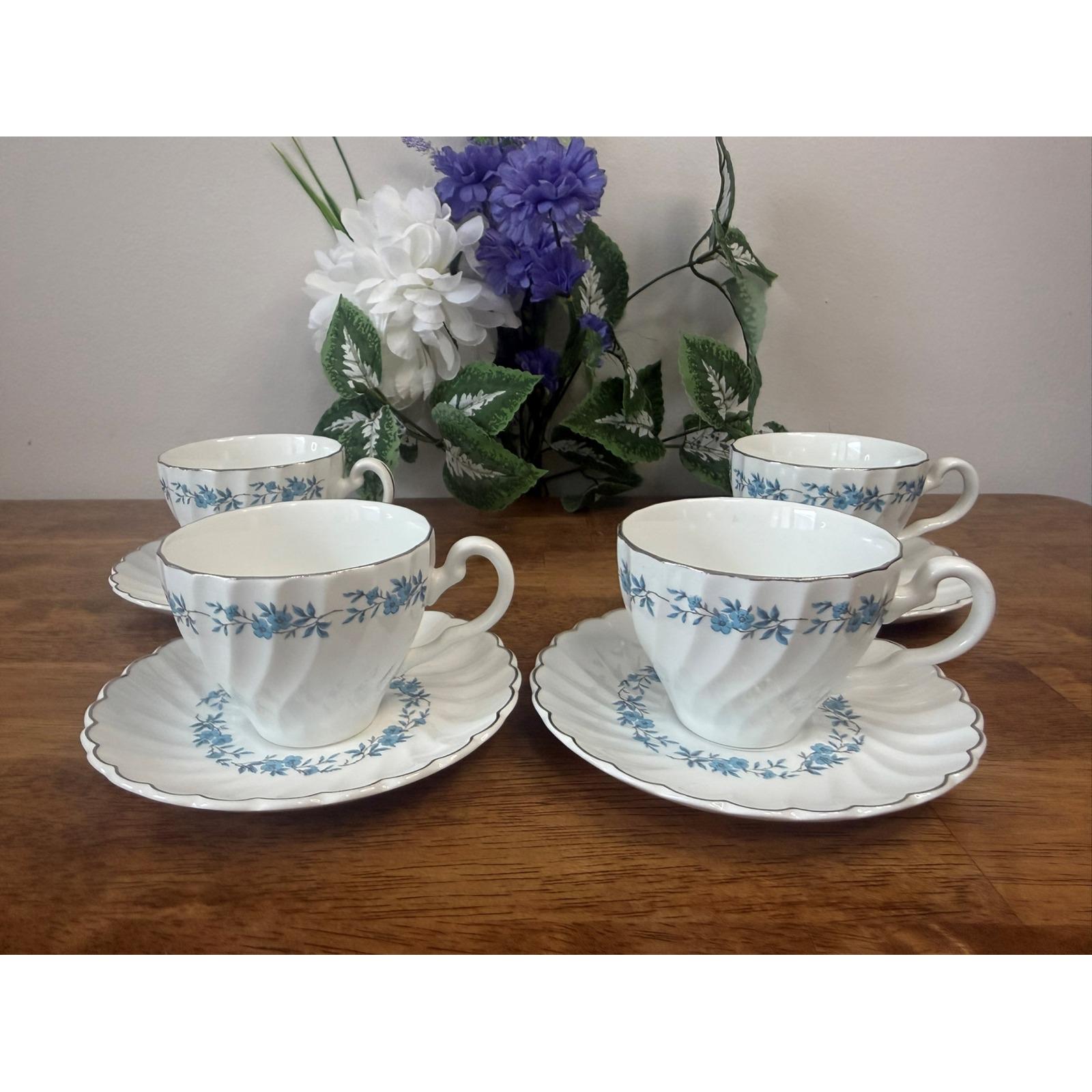 Vintage Johnson Brothers Snowhite Regency Teacup & Saucer Duos Set