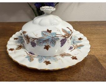 Vintage Royal Albert Lorraine Covered Butter Dish Bone China England Holiday MCM