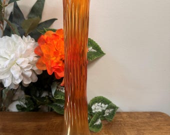 Fenton Rustic Marigold Carnival Glass Vase Candy Ribbon Edge Large