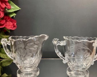 ヴィンテージ WJ ヒューズ コーンフラワー エッチングガラス クリーム