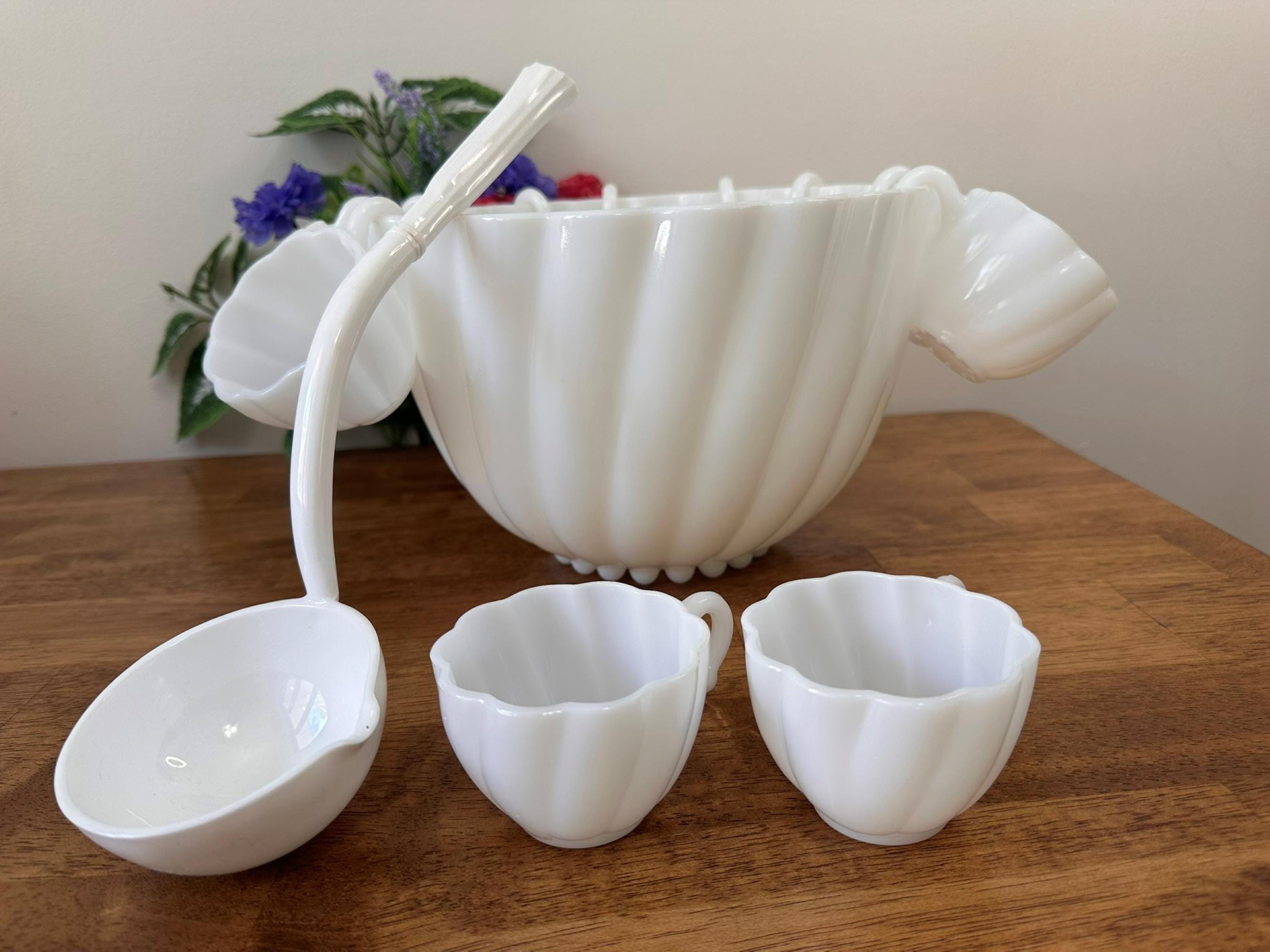Hazel-atlas Milk Glass Punch Bowl Set – Wedding Party Entertaining