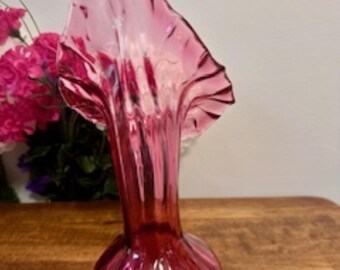 Cranberry Glass Jack in the Pulpit Vase Vintage Swirled Art Glass