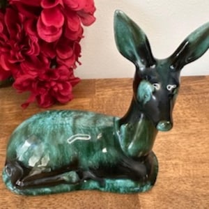 Blue Mountain Pottery Deer Figurine Vintage Canadian Green Drip Glaze Collectible