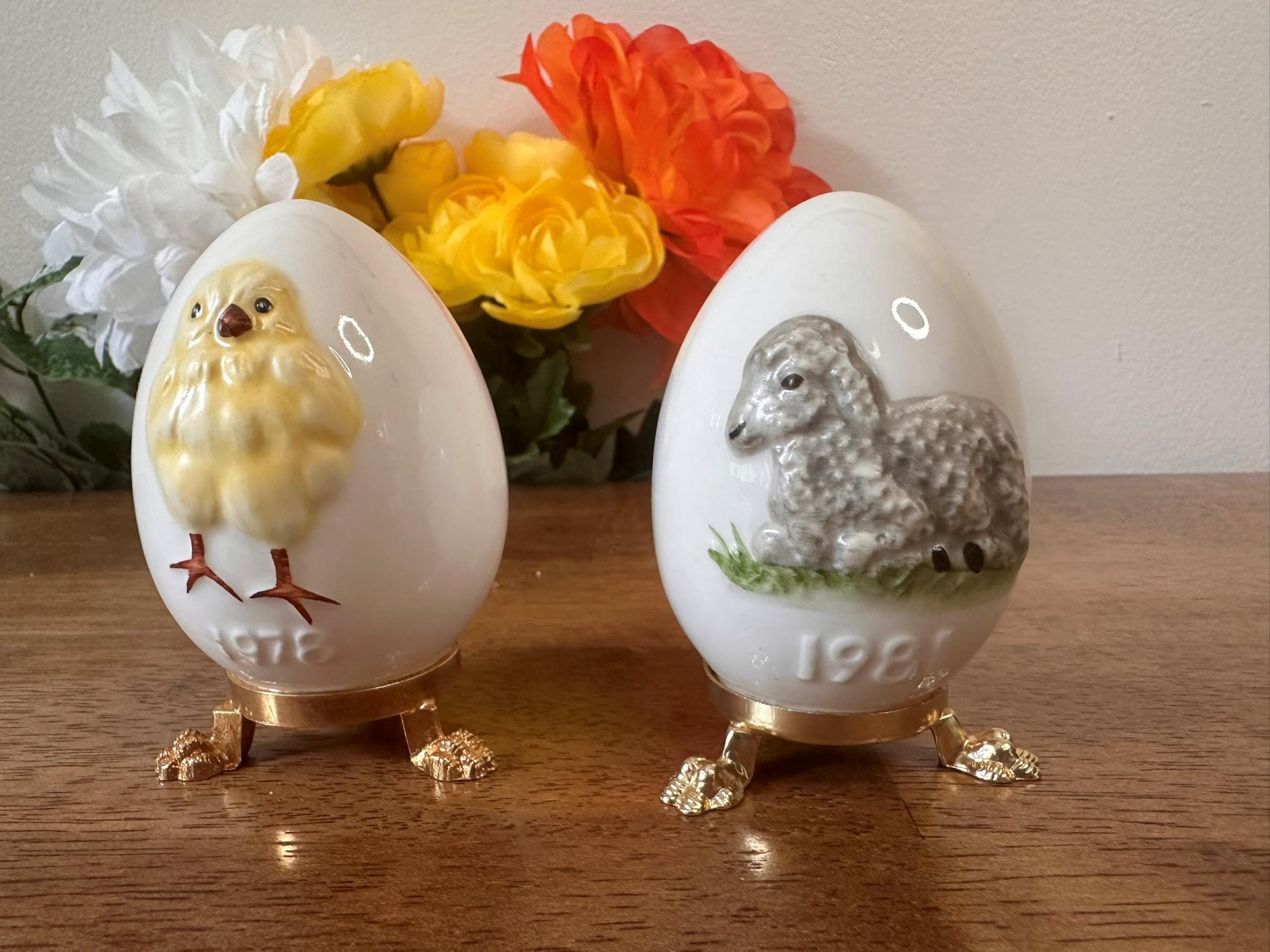 Vintage Goebel Easter Egg Figurines Chick 1978 and Lamb 1981 West