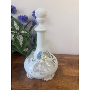 Vintage Victorian Milk Glass Floral Painted Decanter Bottle Antique Collectible