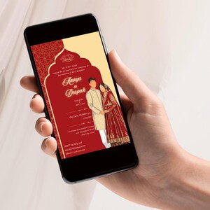 Modèle modifiable d'invitation de mariage indien traditionnel royal Faire-part de mariage indien Carte d'invitation Barat Carte de mariage indien