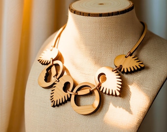 Laser Cut Necklace SVG Template: Geometric Rings & Leaf Pendants (Digital Download