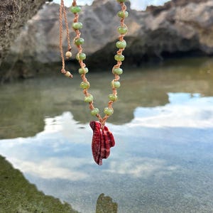 Scallop Shell Chunk and Quartz Macrame Necklace