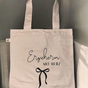 Personalisierter Stoffbeutel, Einkaufstasche, Jutebeutel, Erzieherin mit Herz,