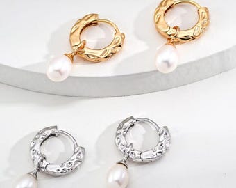 S925 Silver Wood Grain Pearl Earrings