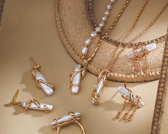 Sterling Silver Baroque Pearl Earrings: Willow Leaf Ribbon Tassel Design