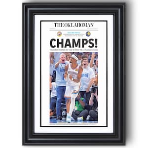 2025 Oklahoma City Thunder Finals &quot;CHAMPS!&quot; Framed Newspaper