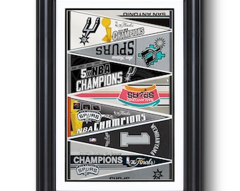 San Antonio Spurs “Vintage and Modern Championship Pennants Collection" – Classic Basketball Wall Art