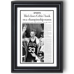 1981 Boston Celtics Champions “Bird Closes Book on Championship Season” Framed Sports Front Page Print