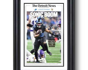 2025 Detroit Lions “SONIC BOOM” NFC North No. 1 Framed Front Page Newspaper Print