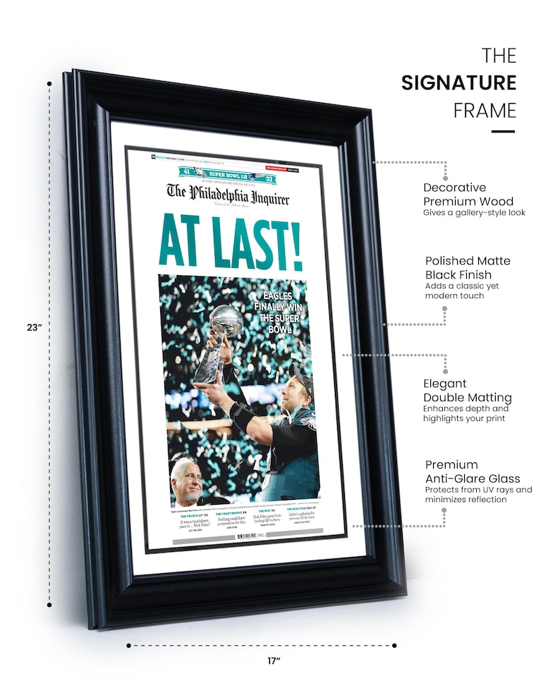 2018 Philadelphia Eagles Super Bowl LII AT LAST! Framed Newspaper Print