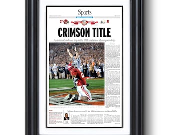 2009 Alabama Football “CRIMSON TITLE” National Champions Framed Newspaper