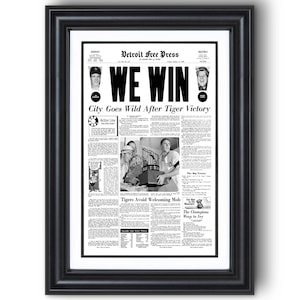 1968 Detroit Tigers World Series “WE WIN!” Champions Framed Newspaper