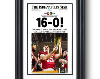 2026 Indiana Football “16–0!” Undefeated College Champions Framed Newspaper Mendoza Edition