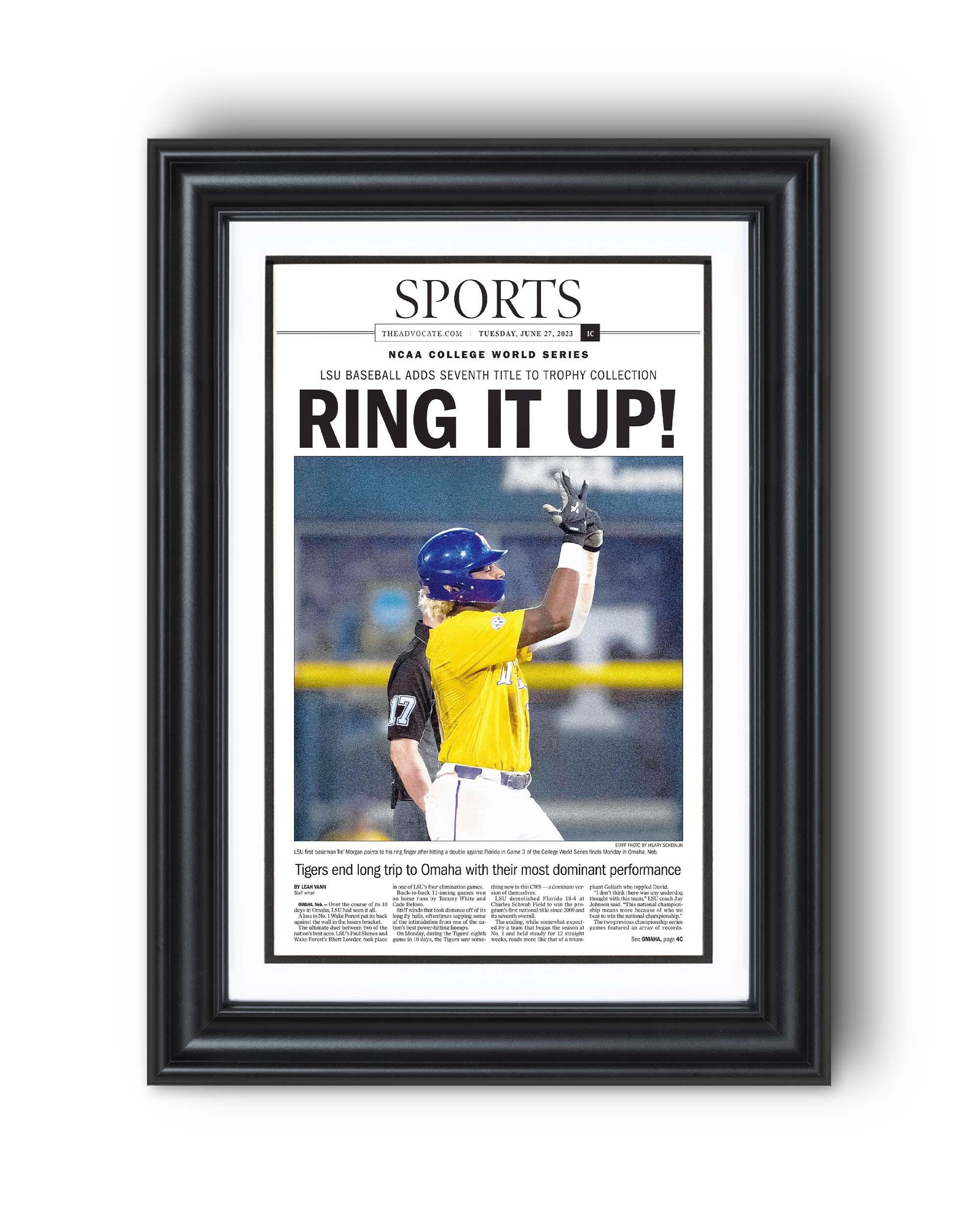 2023 Louisiana Baseball “RING IT UP!” College World Series Champions Framed Newspaper