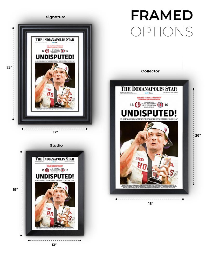 May include: Framed print options featuring a newspaper front page with the headline "UNDISPUTED!" and an image of a man holding a trophy. The prints are available in three sizes: 23" x 17", 26" x 18", and 19" x 13".