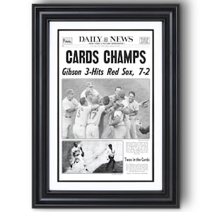 1967 St. Louis Cardinals World Series “CARDS CHAMPS” Framed Historic Front Page Newspaper Print