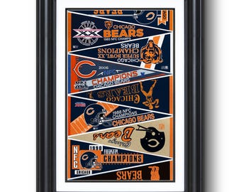 Chicago Bears “Vintage Pennants 1960–2025” Collection Print – Classic Football Wall Art