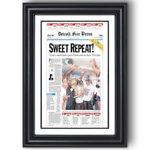 1990 Detroit Pistons Champions “SWEET REPEAT” Framed Newspaper Print