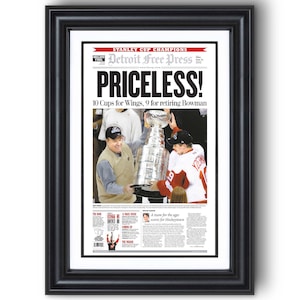 2002 Detroit Red Wings Stanley Cup Win “Priceless” Framed Newspaper