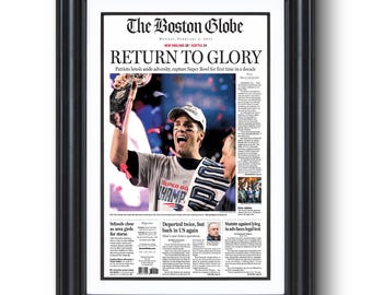 2015 New England Patriots “RETURN TO GLORY” Super Bowl Champions Framed Front Page Newspaper