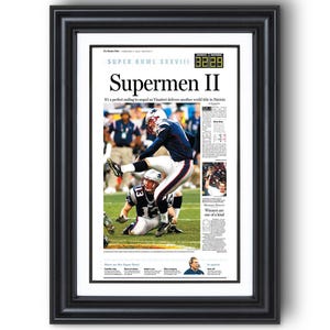 2004 New England Patriots “SUPERMEN 2” Super Bowl Winners Framed Newspaper Print