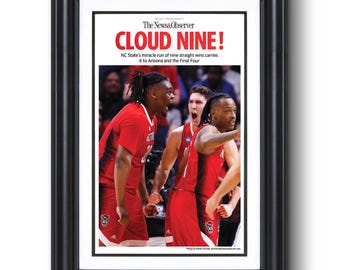 2024 North Carolina Basketball “CLOUD 9” Unbeaten Run to Final Four Framed Front Page Newspaper