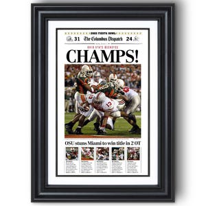 2002 Ohio Football College Football National “CHAMPS!” Framed Newspaper