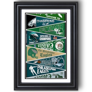 Lámina de la colección “Banderas Vintage 1950-2025” de los Philadelphia Eagles – Arte clásico de pared de fútbol americano imagen 1