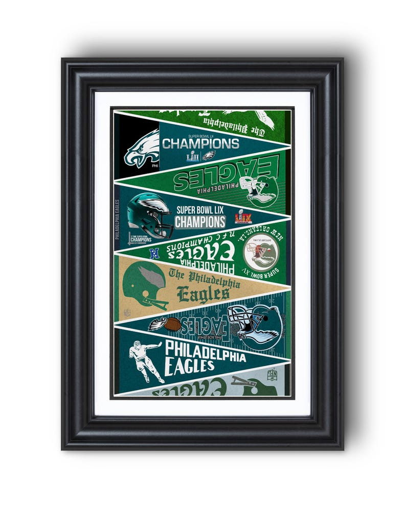 Lámina de la colección “Banderas Vintage 1950-2025” de los Philadelphia Eagles – Arte clásico de pared de fútbol americano imagen 1