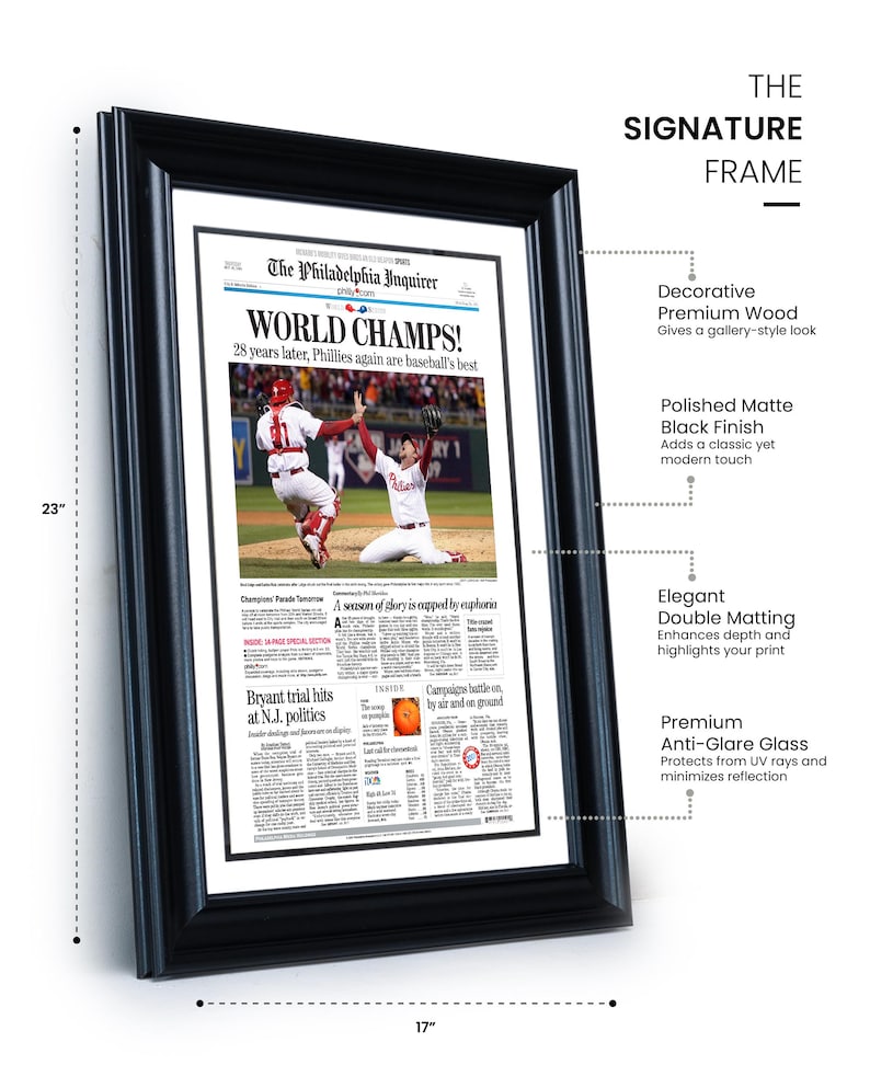 2008 Philadelphia Phillies World Series “WORLD CHAMPS!” Framed Newspaper