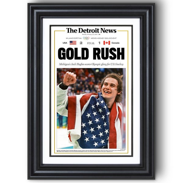 2026 USA Hockey “Gold Rush” Gold Medal Victory Vs Canada Framed Newspaper Print