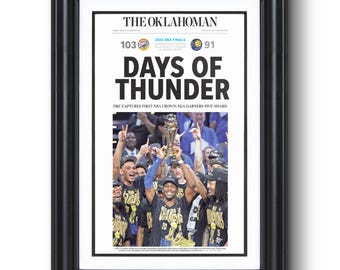 2025 Oklahoma City Thunder Champions "Days of Thunders" Framed Newspaper