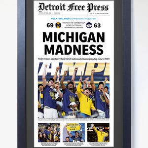2026 Michigan Basketball “Michigan Madness” NCAA Championship Edition Framed Newspaper