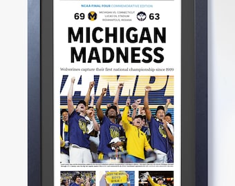 2026 Michigan Basketball “Michigan Madness” NCAA Championship Edition Framed Newspaper