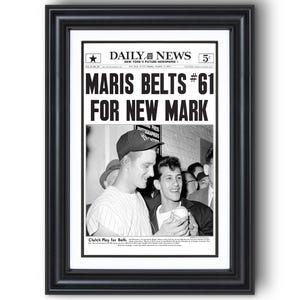1961 New York Yankees “#61 FOR NEW MARK” Roger Marris Record Framed Front Page Newspaper Print