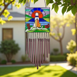 Stained Glass Dog Memorial Wind Chime, Pet Loss Gift, Rainbow Bridge Suncatcher, Remembrance Gift for Dog Lovers, Outdoor Decor