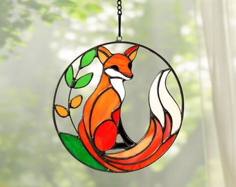 Fox Sun Catcher | Stained Glass Fox Decor | Mother’s Day Gift for Mom & Grandma | Woodland Animal Ornament | Rustic Farmhouse Window Hanging