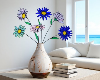 Real Stained Glass Flower Bouquet in Vase, Handmade Colorful Floral Window Decor, Unique Spring Summer Home Decoration, Gift for Her