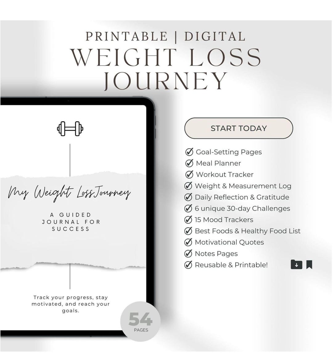 Weight Loss | Printable Weight Loss Journey Journal | Tracker | Fitness ...
