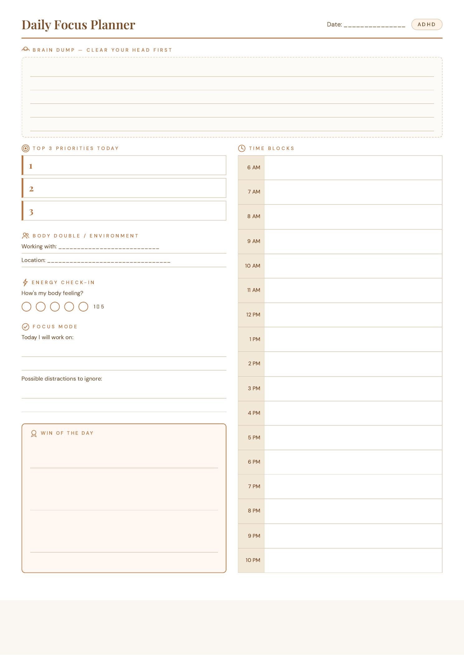 ADHD Student Planner Printable Bundle | Daily Weekly Schedule, Focus ...